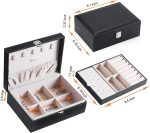 Voova Jewelry Box Organizer for Women Girls, 2 Layer Large Men Jewelry Storage Case, PU Leather Display Jewellery Holder with Removable Tray for Necklace Earrings Rings Bracelets, Vintage Gift,Grey - Image 6